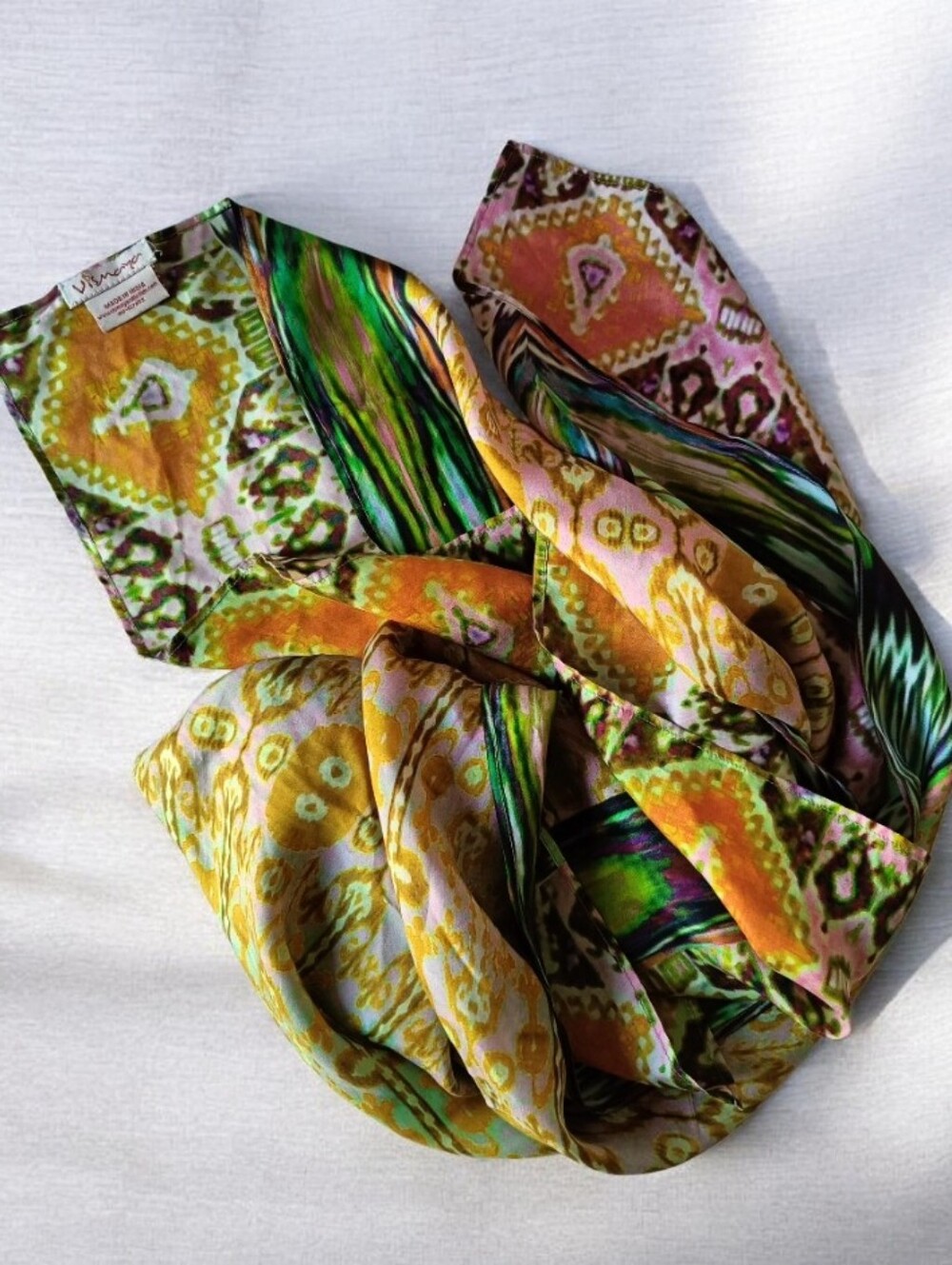 Silk Lightweight Scarf in Yellow & Green — Designer Label